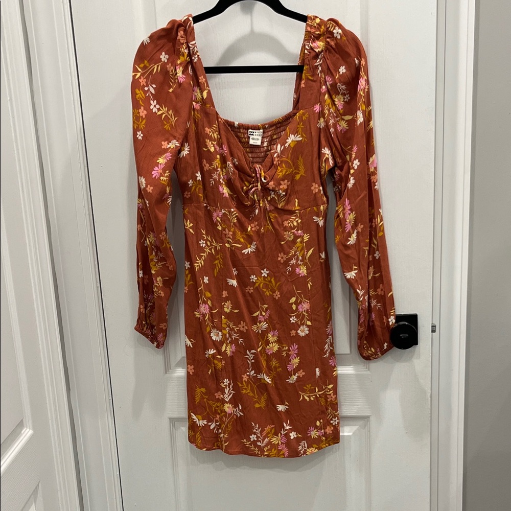 Billabong Rust Floral Long Sleeve Dress
